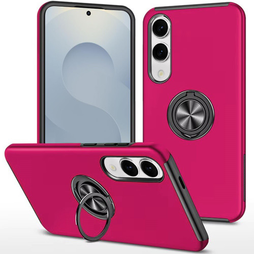 360 Rotating Ring Grip Hybrid Case for Samsung Galaxy S25 Edge - Hot Pink
