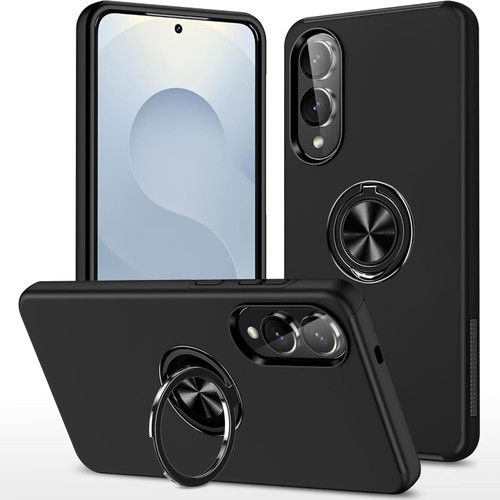 360 Rotating Ring Grip Hybrid Case for Samsung Galaxy S25 Edge - Black