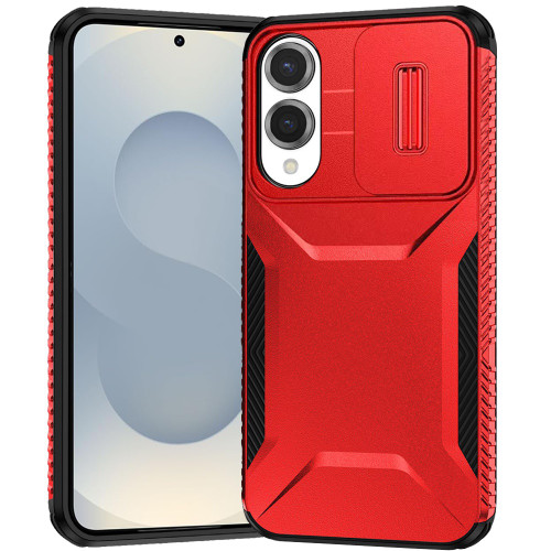 Combat Tough Series Hybrid Case with Camera Lens Cover for Samsung Galaxy S25 Edge - Red