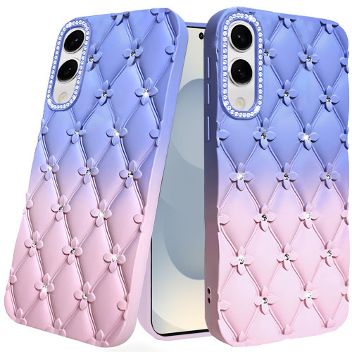 Floral Joy Diamond Crystal TPU Case for Samsung Galaxy S25 Edge - Light Blue Pink