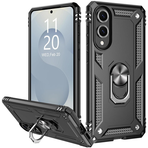 Military Grade Hybrid Case with Ring Grip for Samsung Galaxy S25 Edge - Black