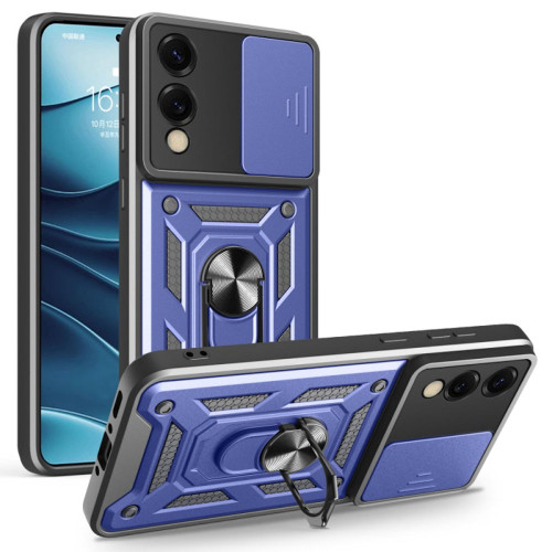 Military Grade Superior Series Hybrid Case with Ring Grip and Camera Lens Cover for Samsung Galaxy S25 Edge - Blue