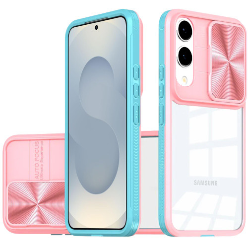HD Transparent Case with Camera Privacy Cover for Samsung Galaxy S25 Edge - Pink Blue