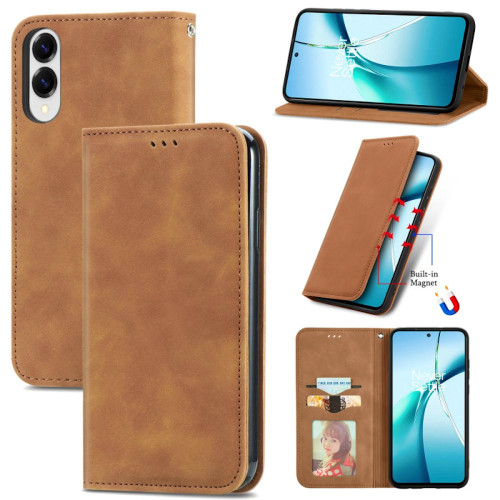 Leather Folio Wallet Case for Samsung Galaxy S25 Edge - Brown