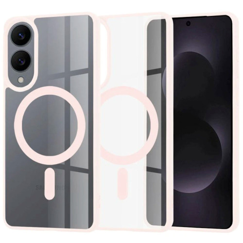 Acrylic Transparent Case with MagSafe Magnetic Ring for Samsung Galaxy S25 Edge - Pink