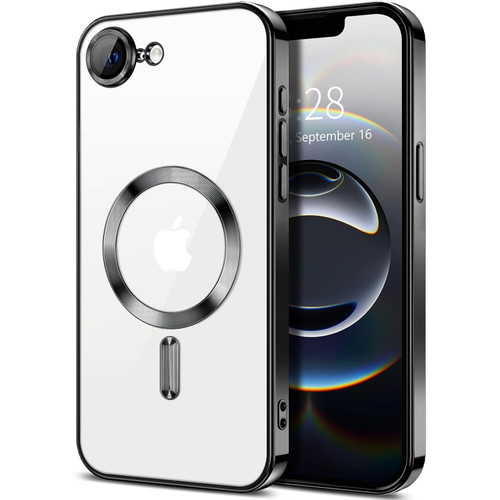 Electroplated Clear MagSafe Case with Camera Lens Protector for iPhone 16e - Black
