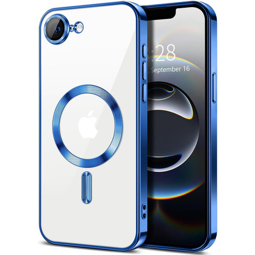 Electroplated Clear MagSafe Case with Camera Lens Protector for iPhone 16e - Blue