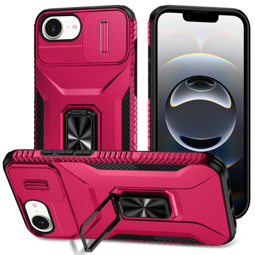 Combat Tough Series Ring Holder Case with Camera Lens Cover for iPhone 16e - Hot Pink