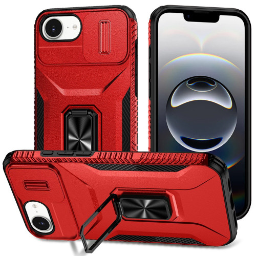 Combat Tough Series Ring Holder Case with Camera Lens Cover for iPhone 16e - Red