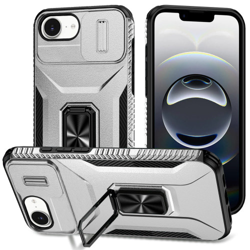Combat Tough Series Ring Holder Case with Camera Lens Cover for iPhone 16e - Silver