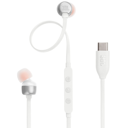 JBL Tune 310C Wired Hi-Res in-Ear Headphones, Tangle-Free Flat Cable, 3-Button Remote with Microphone - White