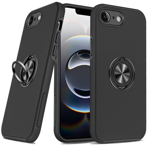 360 Rotating Ring Grip Hybrid Case for iPhone 16e - Black