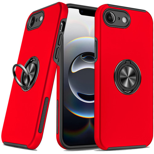 360 Rotating Ring Grip Hybrid Case for iPhone 16e - Red