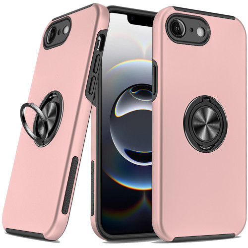 360 Rotating Ring Grip Hybrid Case for iPhone 16e - Rose Gold