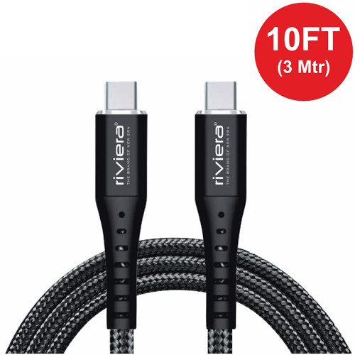 10 ft USB-C to USB-C High-Speed Charge and Sync Nylon Braided Cable - Black