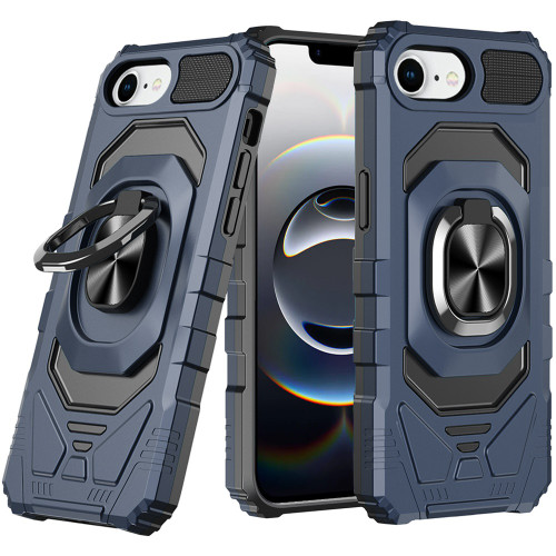 Military Grade Robotic Series Hybrid Case with Ring Grip for iPhone 16e - Blue