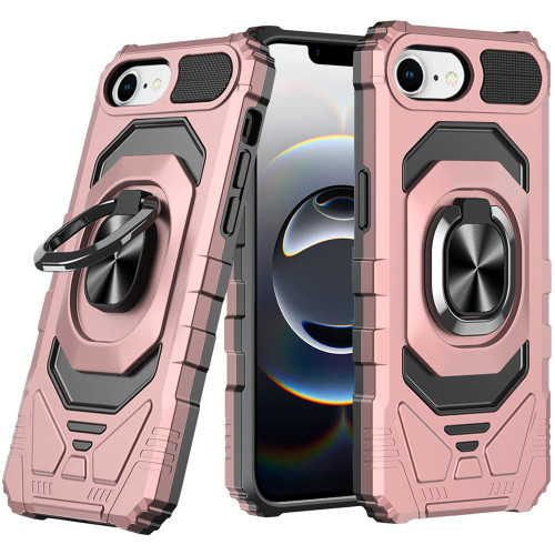 Military Grade Robotic Series Hybrid Case with Ring Grip for iPhone 16e - Rose Gold