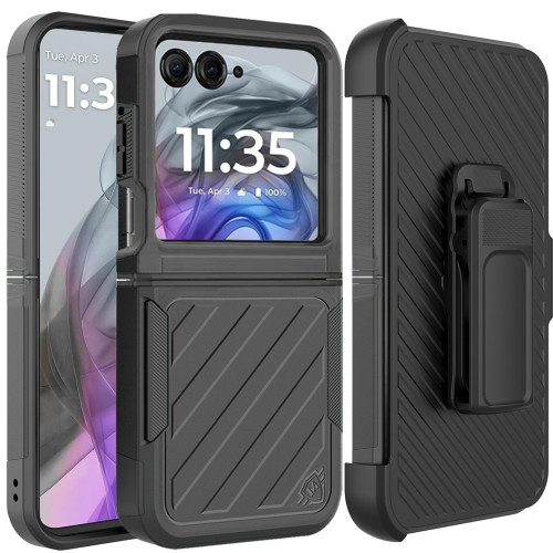 Military Grade Noble Hybrid Armor Case with Belt Clip Holster for Motorola Razr 2025 / 2024 - Black