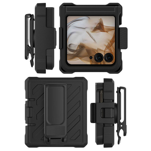 Military Grade Noble Hybrid Armor Case with Holster Belt Clip for Motorola Razr 2025 / 2024 - Black