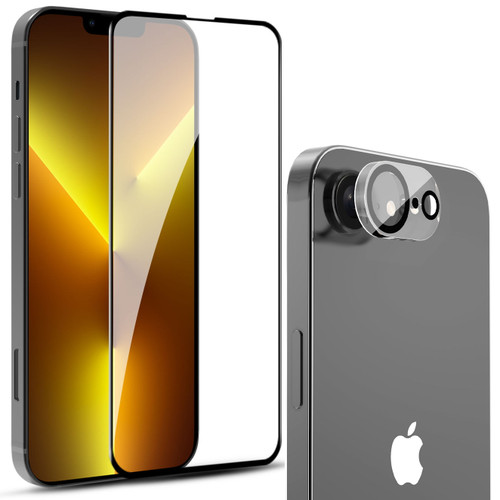 Edge-to-Edge Full Coverage Tempered Glass Screen Protector + Camera Lens Protector for iPhone 16e