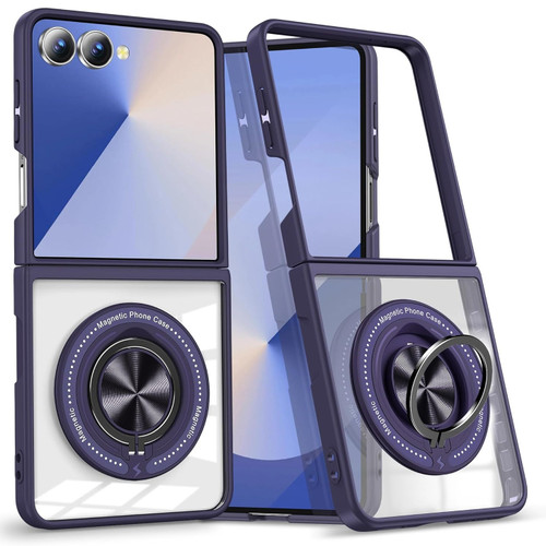 Tough Shield Crystal Case with MagSafe Magnetic Ring Holder for Samsung Galaxy Z Flip 7 - Purple