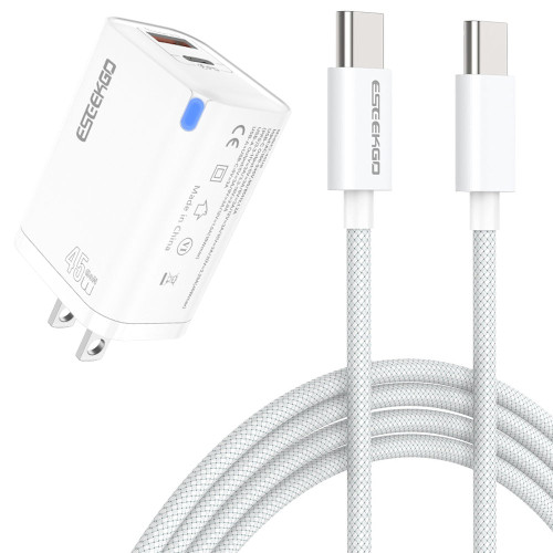 SpeedBoost GaN Dual Port 45W USB-C PD 3.0 Power Delivery + 18W Quick Charge 3.0 Fast Wall Charger + USB-C Cable - White