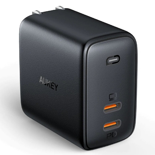 Aukey Omnia Duo 65W Dual-Port PD Wall Charger with GaNFast Technology - Black