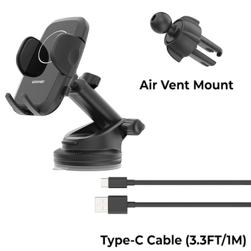 2-IN-1 15W Fast Qi Certified Wireless Car Charger with Air Vent, Dashboard and Windshield Mount - Black