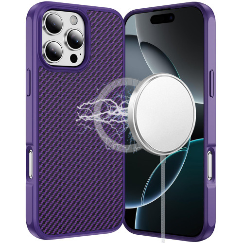 Carbon Fiber Series MagSafe Hybrid Case for iPhone 16 Pro Max - Purple