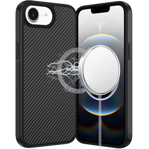 Carbon Fiber Series MagSafe Hybrid Case for iPhone 16e - Black