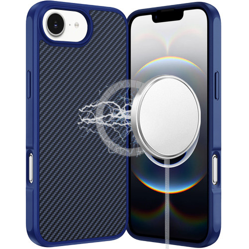 Carbon Fiber Series MagSafe Hybrid Case for iPhone 16e - Blue