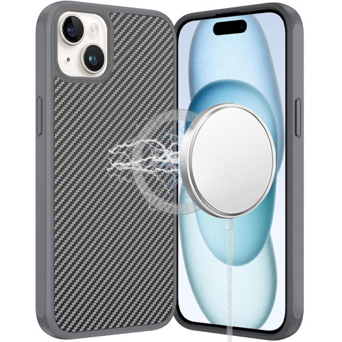 Carbon Fiber Series MagSafe Hybrid Case for iPhone 15 - Grey