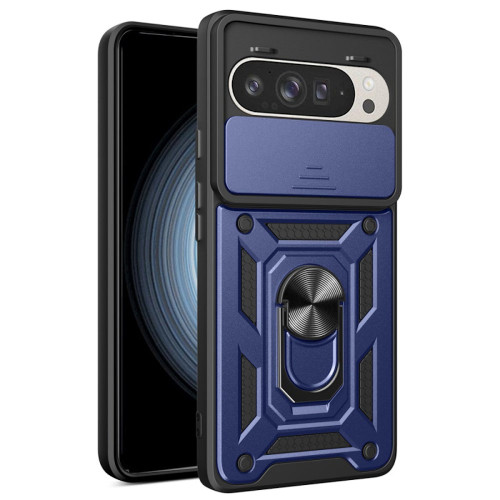 Military Grade Superior Series Hybrid Case with Ring Grip and Camera Lens Cover for Google Pixel 10 Pro XL - Blue