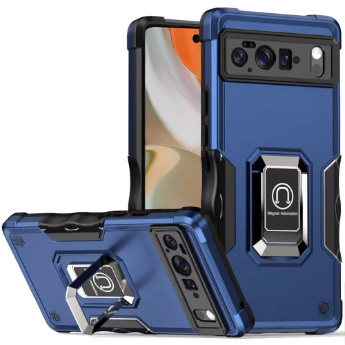 Military Grade Shockproof Hybrid Armor Case with Ring Grip for Google Pixel 10 Pro XL - Blue