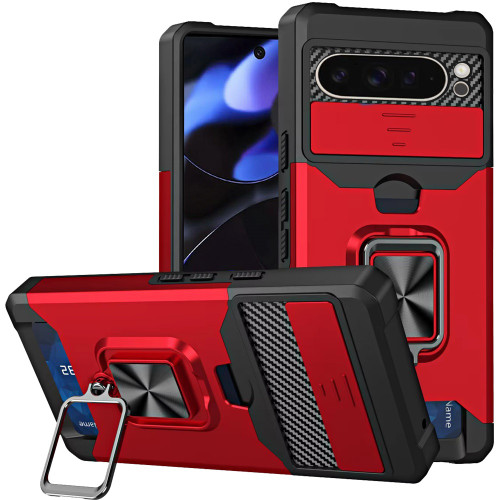 Military Grade All-In-One Ring Stand Card Case for Google Pixel 10 / Pixel 10 Pro - Red