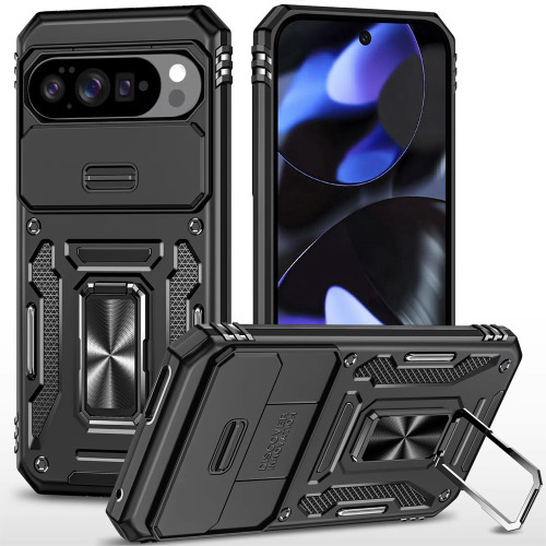 Military Grade Ring Holder Case with Camera Lens Cover for Google Pixel 10 / Pixel 10 Pro - Black