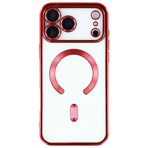 Electroplated Clear MagSafe Case with Camera Lens Protector for iPhone 17 Pro Max - Red