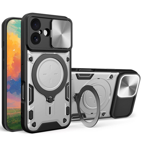 Superior Series Hybrid Case with Ring Stand and Camera Lens Cover for iPhone 17 - Silver