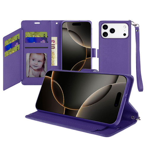 Extra Series Essential Leather Wallet Stand Case for iPhone 17 Pro Max - Purple