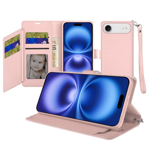 Extra Series Essential Leather Wallet Stand Case for iPhone Air - Rose Gold