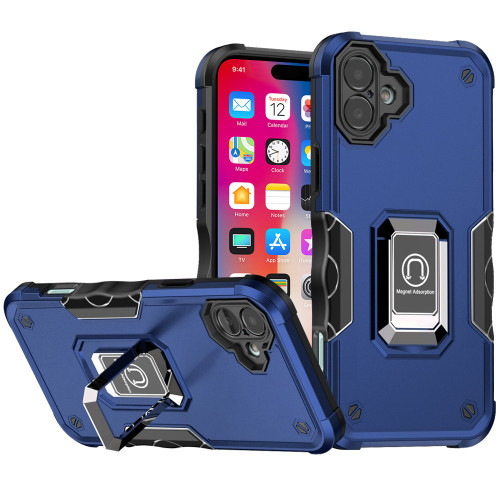 Military Grade Shockproof Hybrid Armor Case with Ring Grip for iPhone 17 - Blue