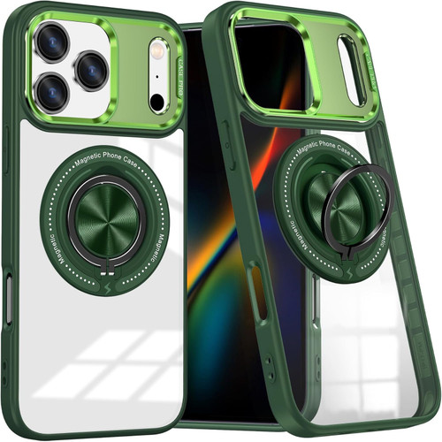 Tough Shield Crystal Case with MagSafe Ring Holder for iPhone 17 Pro - Green