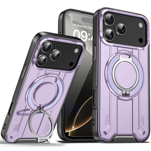 Dual Layer MagSafe Case with Rotating Stand for iPhone 17 Pro Max - Purple