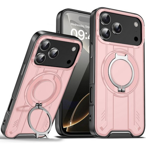 Dual Layer MagSafe Case with Rotating Stand for iPhone 17 Pro Max - Pink