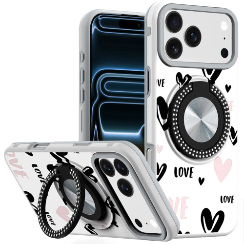 Circular Series Hybrid Case with Rotating Ring Stand for iPhone 17 Pro Max - Love Hearts