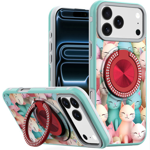 Circular Series Hybrid Case with Rotating Ring Stand for iPhone 17 Pro Max - Cats