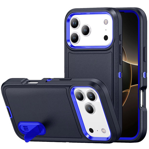 Military Grade TUFF Hybrid Armor Case with Kickstand for iPhone 17 Pro Max - Black Blue