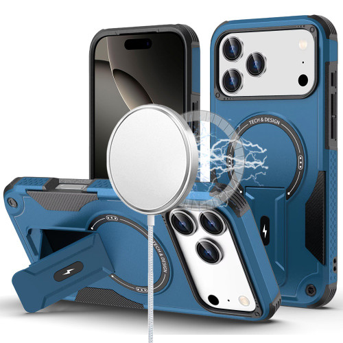 Military Grade HD Armor MagSafe Case with Kickstand for iPhone 17 Pro Max - Blue