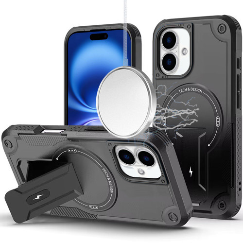 Military Grade HD Armor MagSafe Case with Kickstand for iPhone 17 - Black