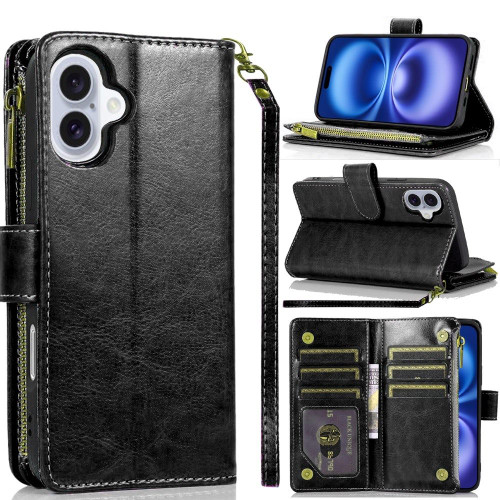 Leather Wallet Case with Zipper Pocket for iPhone 17 - Black